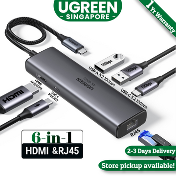 UGREEN 45000 USB C Hub, 10Gbps USB C 3.2 & USB-A 3.2 4K 60Hz HDMI, Ethernet 1000mbps 100W Power Delivery for MacBook Pro/Air, iPad Pro, Thinkpad and More