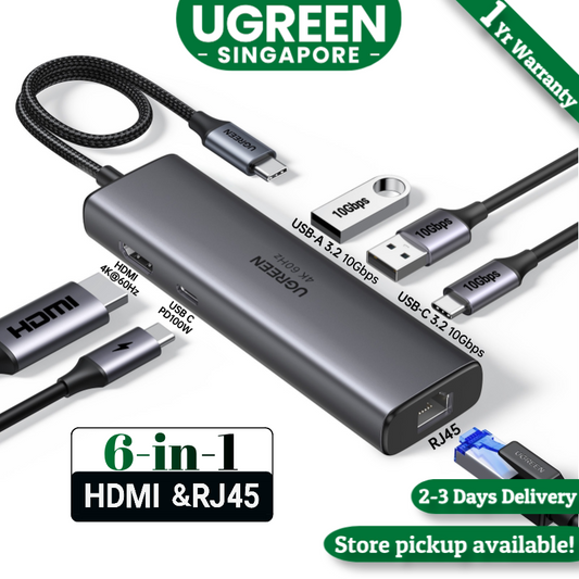 UGREEN 45000 USB C Hub, 10Gbps USB C 3.2 & USB-A 3.2 4K 60Hz HDMI, Ethernet 1000mbps 100W Power Delivery for MacBook Pro/Air, iPad Pro, Thinkpad and More