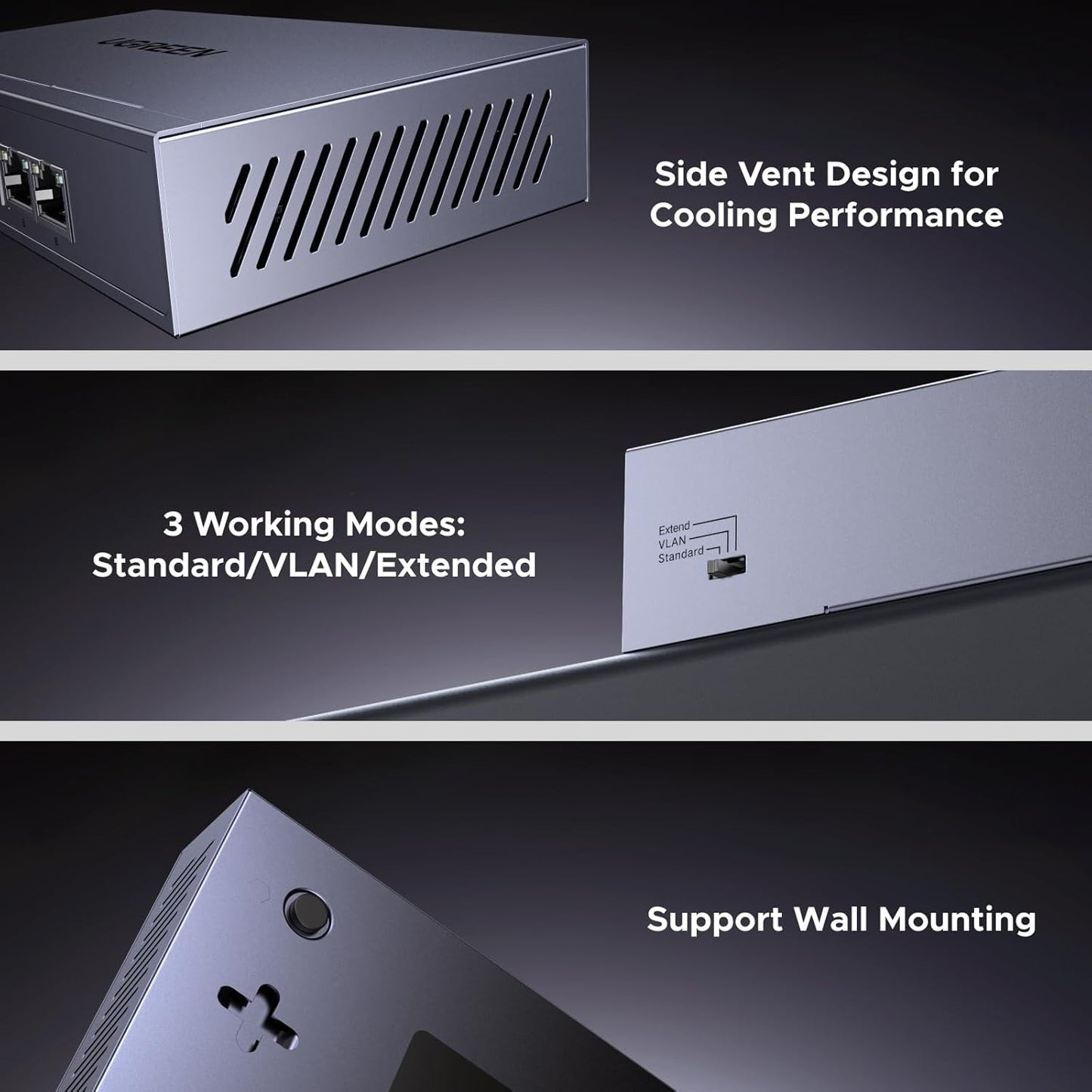 UGREEN POE Network Switch,4x Gigabit PoE+ Ports& 2 Gigabit Auto ports Ethernet Splitter , 802.3af/at 30W,60W Total Budget, 6 Port Metal Case Hub,Plug & Play for TV/Laptop/Switch/Router/Camera
