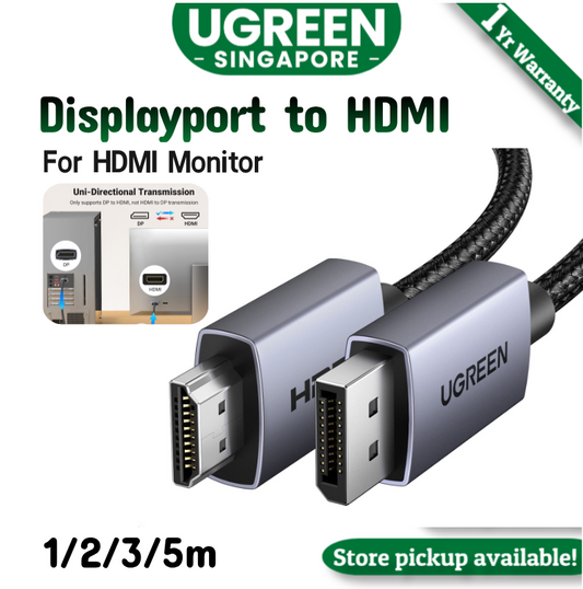 UGREEN 4K Displayport (Source) to HDMI (Display) Cable single direction UHD DP to HDMI Connector Video Display Cord for HDTV Monitor Projector Computer