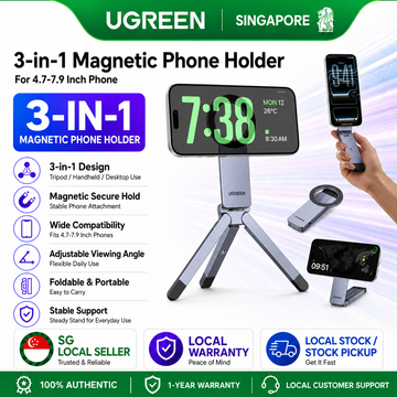 UGREEN 3-in-1 Magnetic Phone Holder Mount Foldable Portable Multi-Angle for iPhone 17 Pro Max Samsung Galaxy 25 UltraSmartphone for 4.7-7.9 Inch Phone