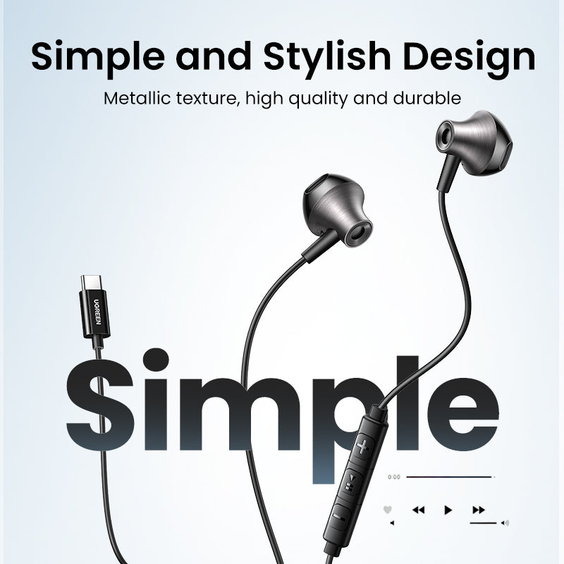 UGREEN In-Ear Earphones 3.5mm Type C Stereo Bass Wired Headphones HIFI Earphones with Mic for Samsung S24 S23 Ultra iPhone16/15 Pro Max