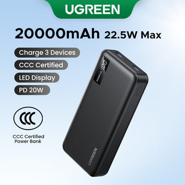 【CCC Certified】UGREEN 20000mAh Powerbank 20W PD Fast Charging Portable Charger with LED Digital Display, Triple Output External Battery for iPhone 16 15 14 Pro Max, Samsung, Tablet [Airline Approved]