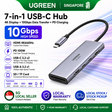 UGREEN 7-in-1 USB C Hub 10Gbps Type C to HDMI 4K 60Hz Adapter SD TF Dual Card Reader 100W PD Docking Station for MacBook Pro Air iPad Switch Steam Deck ROG Ally Windows Laptop