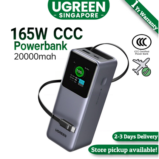 （CCC powerbank）UGREEN 95670B Nexode 20000mAh 165W Power Bank – Ultra-Fast Laptop Charger with Built-in USB-C Cable