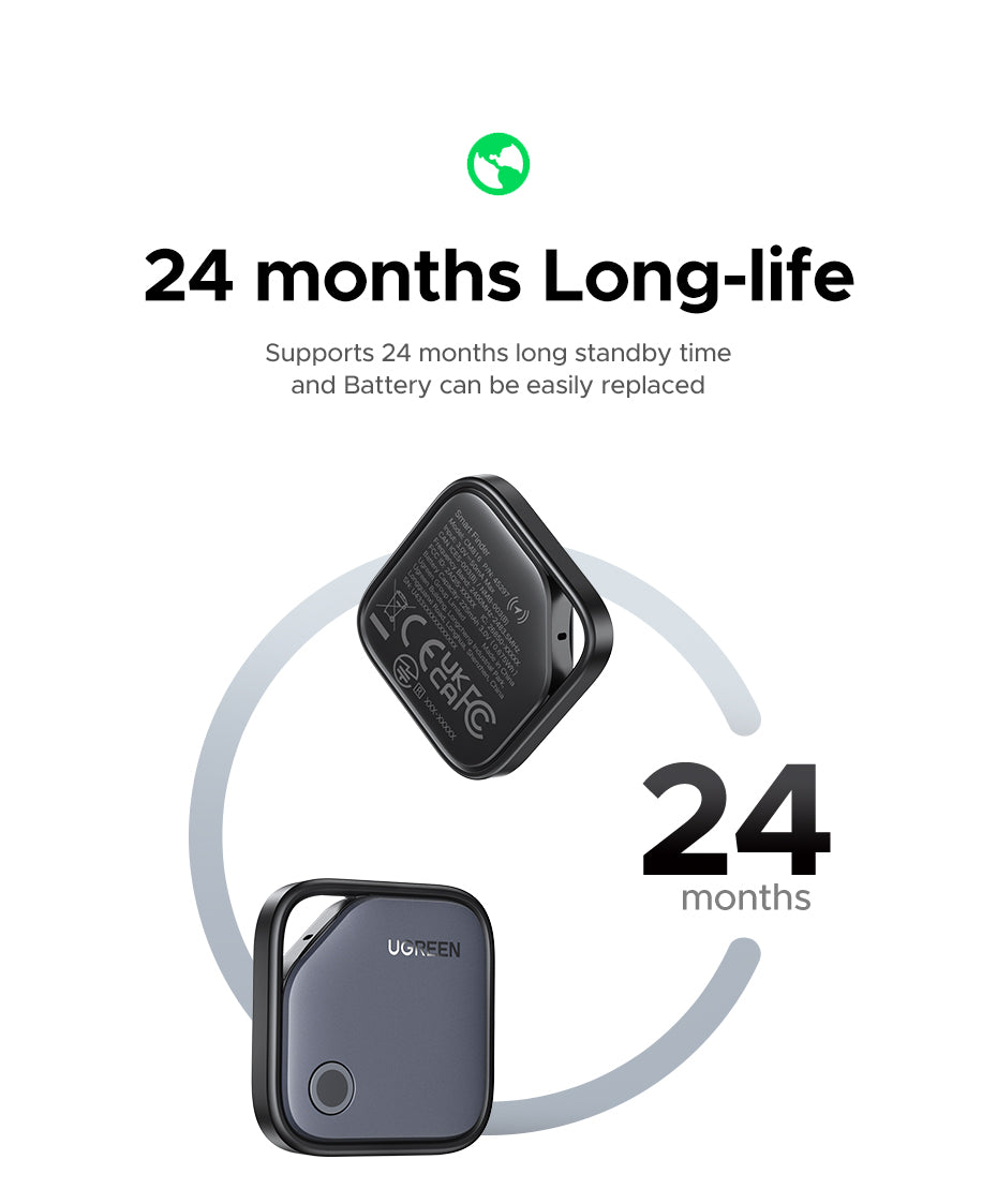 UGREEN Smart Tracker Apple FMN Anti-lost Device Basic Black Plastic Universal Structure Button Battery FMN Certification for IOS iPhone 16 15 13 Series