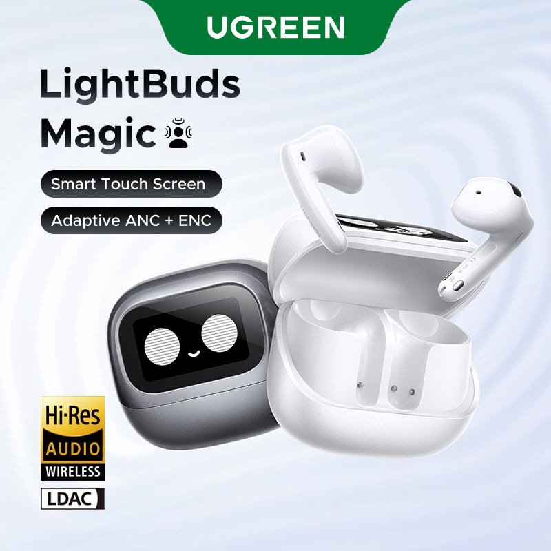 Ugreen lightbuds magic | bele | bluetooth 6. 0 ldac | pametni zaslon | anc in enc | brezžične slušalke 1 Ugreen lightbuds magic bele brezžične slušalke s pametnim zaslonom