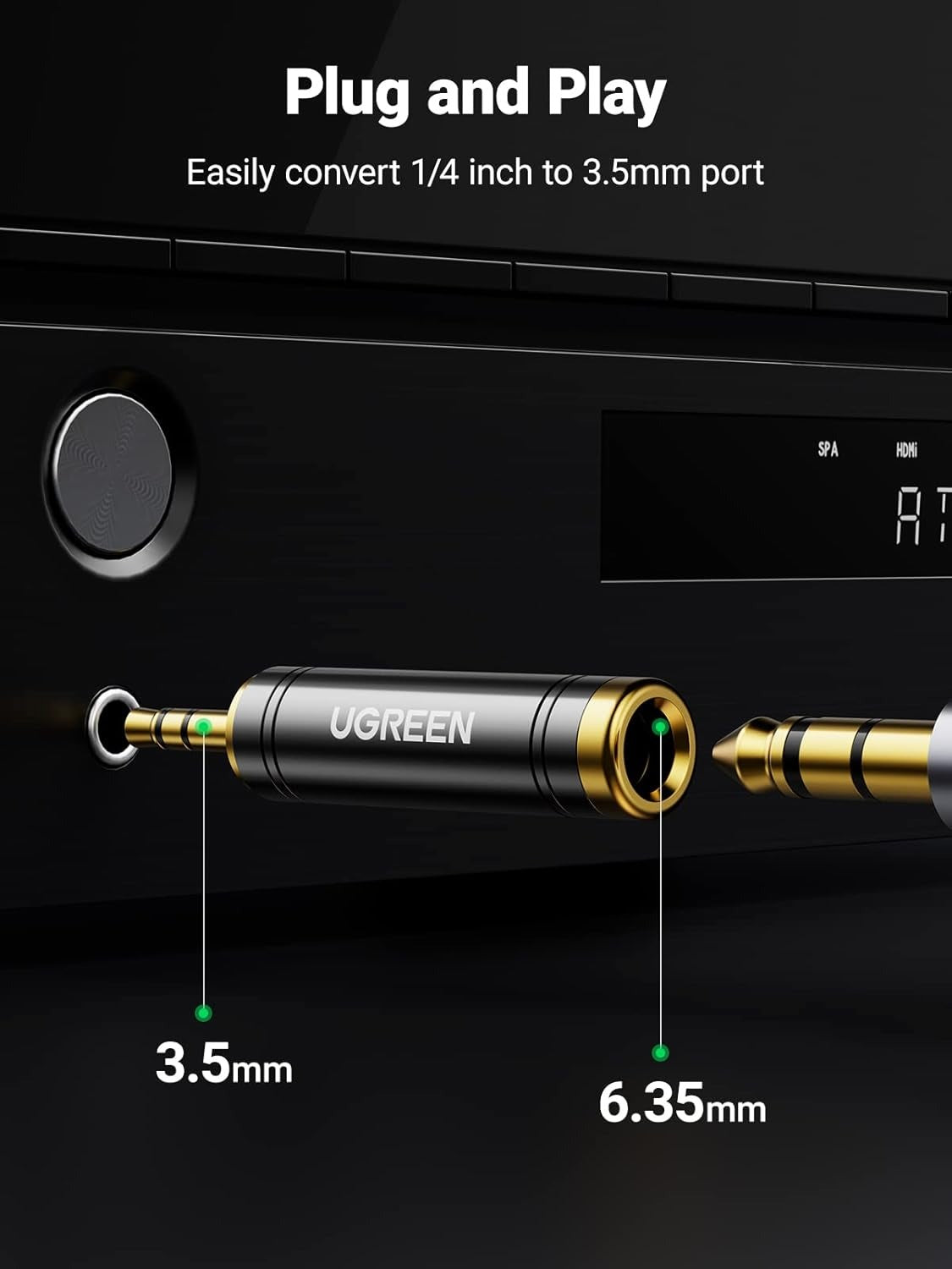 UGREEN 3.5mm to 6.35mm Female Audio Jack Plug Converter Headphone Adapter for Speaker Headphone, Guitar, Digital Piano