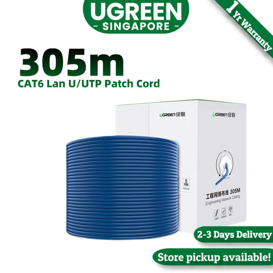 UGREEN 11259 305m CAT6 23AWG 4-Pair UTP Network Cable Pure Copper 250MHz RJ45 Patch Cord Cable