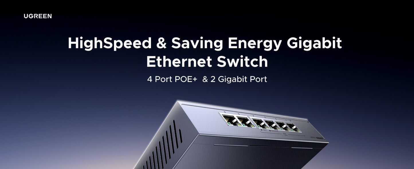 UGREEN POE Network Switch,4x Gigabit PoE+ Ports& 2 Gigabit Auto ports Ethernet Splitter , 802.3af/at 30W,60W Total Budget, 6 Port Metal Case Hub,Plug & Play for TV/Laptop/Switch/Router/Camera