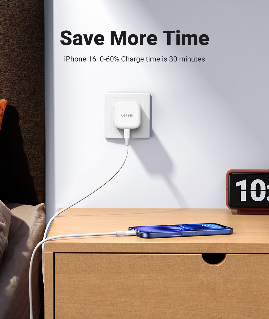 UGREEN PD 30W USB C Wall Charger - PD Fast Charger Type-C Power Adapter Compatible for iPhone 16 15 Pro Max iPhone 16 15 Plus, Samsung Galaxy S25 S24 Ultra, iPad Mini/Pro, Huawei Fast QC 4.0 Pixel 7 Airpods