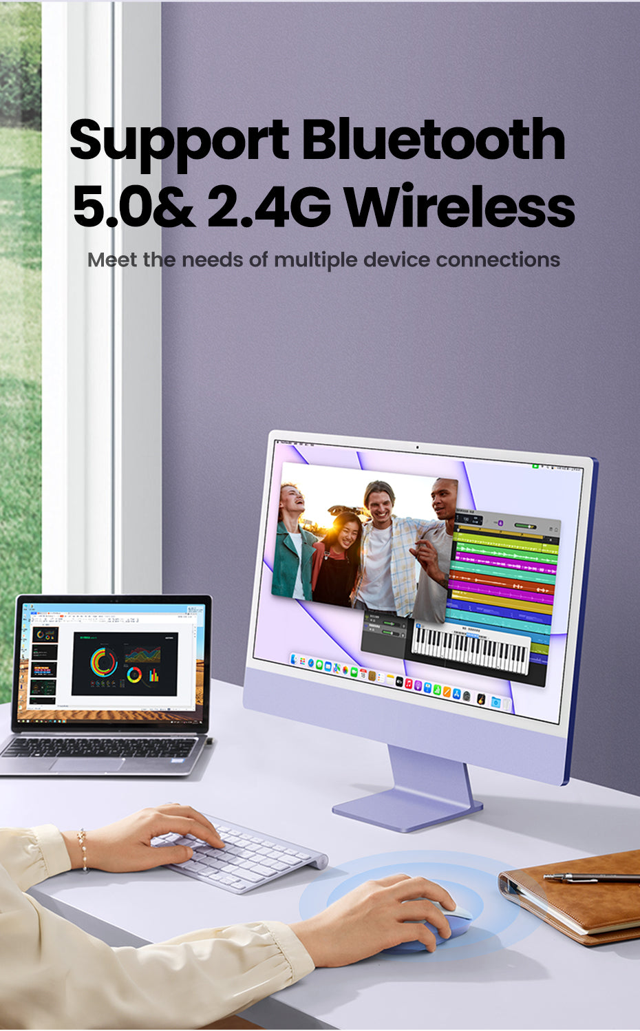 UGREEN Wireless Mouse Bluetooth & 2.4GHz Mice Ergonomic 4000DPI 6 Mute Buttons for Laptop Computer Desktop WIndows Mac OS Mouse