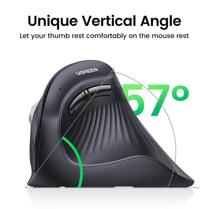 UGREEN Vertical Ergonomic Mouse, Bluetooth & 2.4G, Quiet clicks, 5 Buttons, 4000 DPI Wireless Mouse 4 Adjustable DPI, Silent Mouse for Laptop, Mac, Chromebook, PC, Windows, Black