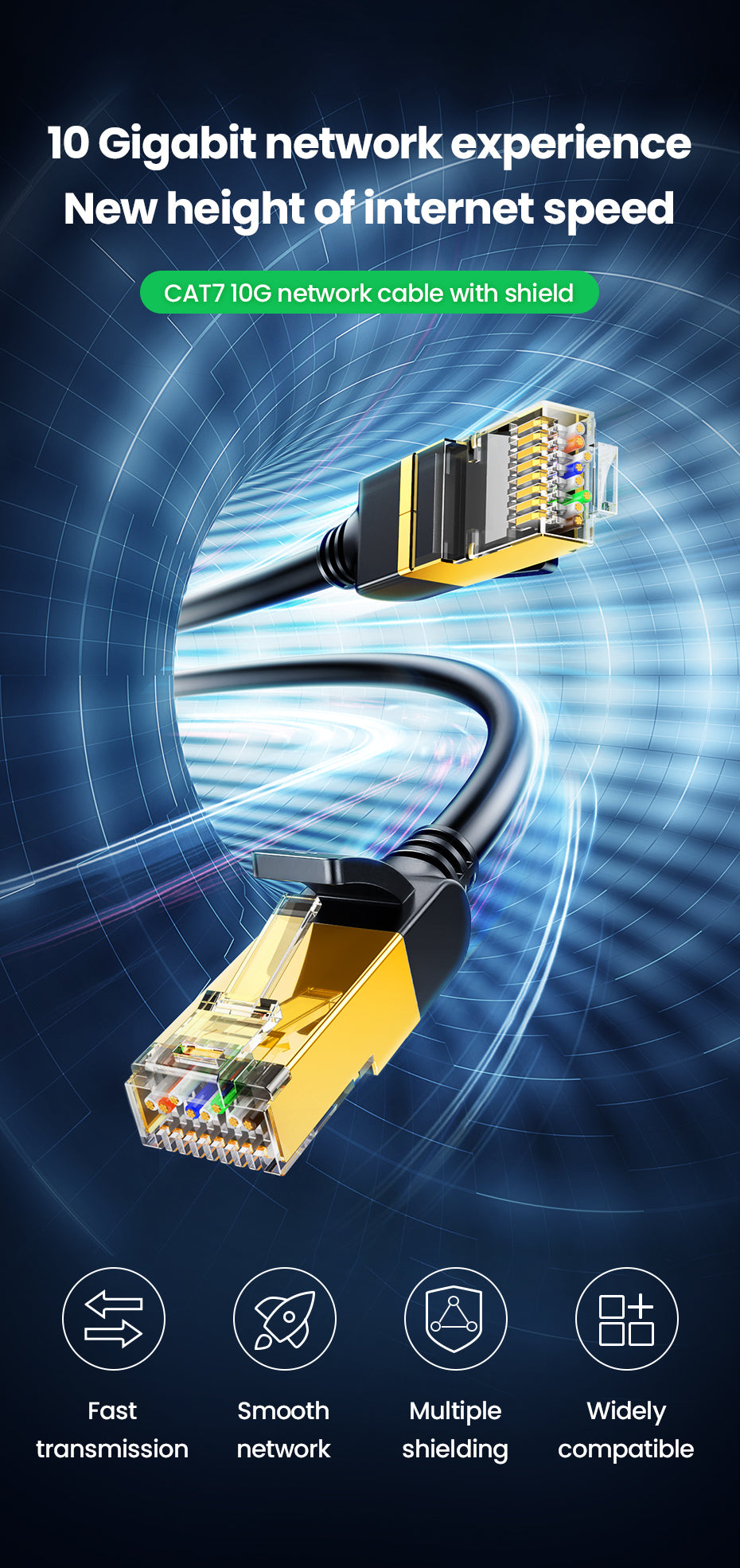 UGREEN Cat 7 Ethernet Cable Cat7 High Speed Gigabit RJ45 LAN Cable 10Gbps Network Patch Cord for Gaming PS5 PS4 PS3 Xbox PC Laptop Modem Router Computer