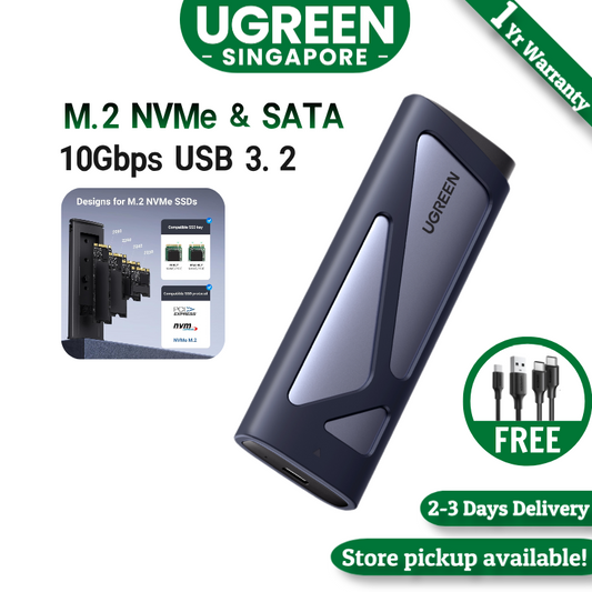 UGREEN M.2 NVMe SATA SSD Enclosure 10Gbps USB 3.2 Gen 2 for M and M&B Key Solid State Drive External Case Support UASP & Trim in Size 2230/2242 /2260/2280 SSDs