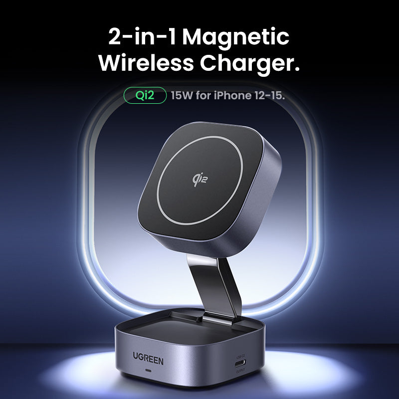 UGREEN 2-IN-1 25W MagFlow Wireless Charger for iPhone 16 15 Pro Max iPhone 16 15 Plus AirPods Pro/Max Xiaomi Samsung S25 S24 Ultra Samsung Earphone Huawei