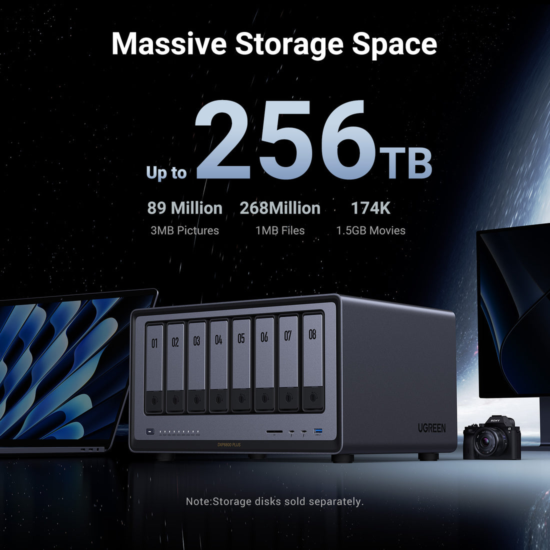 UGREEN NASync DXP8800 Plus 8-Bay Desktop NAS, Intel i5 1235u 10-Core CPU, 8GB DDR5 RAM, 128G SSD, 2 * 10GbE, 2 * M.2 NVMe Slots, 8K HDMI, 2 * TBT4, Network Attached Storage (Diskless)