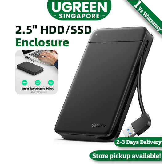 UGREEN 2.5 Inch Hard Drive Enclosure, External 2.5 SATA SSD HDD Hard Drive Caddy, UASP, 14TB Max, 5Gbps Hard Disk Reader, Built-in USB 3.0 Cable, Compatible with Laptop PC Xbox PS4 EVO Crucial WD