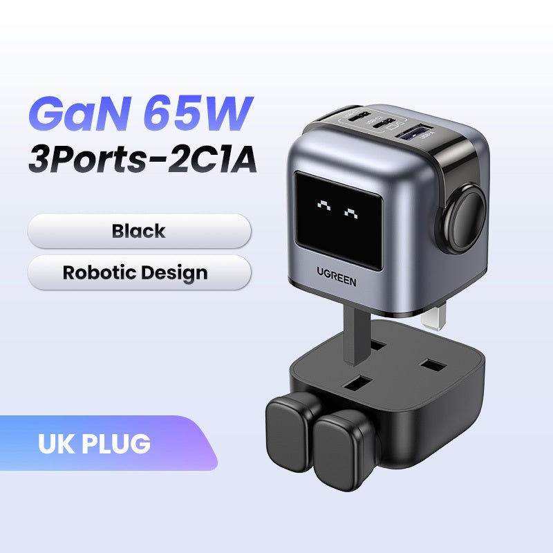 UGREEN Robot GaN 65W 3-Ports USB C USB A Fast Charger for iPhone 15 Pro Max/14/13/12//Macbook Air/iPad Pro/iPad Mini