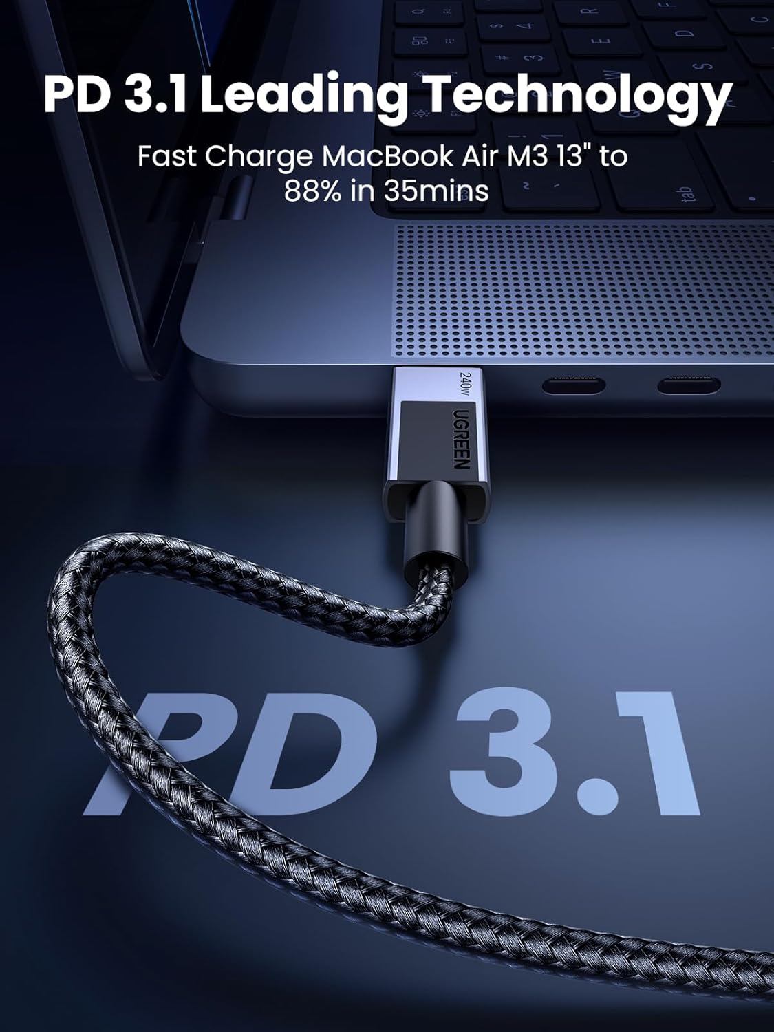 UGREEN 240W USB C Cable Fast Charging, Type C Power Delivery Cord, USB2.0 480Mbps for iPhone 16 Pro Max/15, MacBook Pro, iPad Pro, Dell XPS, Chromebook, Pixel 9/8, Galaxy S24/S23, Switch