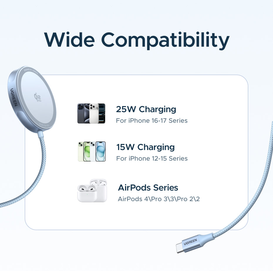 UGREEN Qi2 25W Magflow Magnetic Wireless Charger 25W for iPhone 17 Pro Max iPhone 17 Pro iPhone 17 Air iPhone 17 16 Google Pixel Qi2.2 Version
