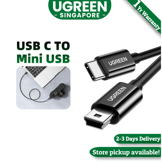 UGREEN 50445 1m USB C to Mini USB Cable High Speed USB 2.0 Type C to Mini USB 5 Pin Adapter 480Mbps Data Sync Charge Lead Compatible with Thunderbolt 3