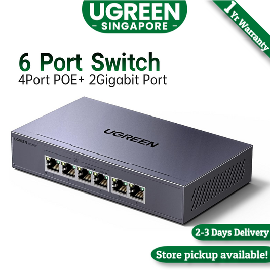 UGREEN POE Network Switch,4x Gigabit PoE+ Ports& 2 Gigabit Auto ports Ethernet Splitter , 802.3af/at 30W,60W Total Budget, 6 Port Metal Case Hub,Plug & Play for TV/Laptop/Switch/Router/Camera