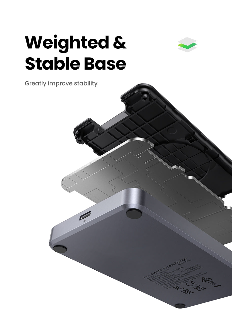 UGREEN 2-in-1 20W MagFlow Wireless Charger, 15W Fast Charging Stand for iPhone 16/15/14 Pro Max, 7.5W for iPhone 16/15 Plus, Compatible with AirPods Pro/Max, Xiaomi Air, Samsung S24 Ultra/S23, Galaxy Buds, Earphones, Phone Holder Included