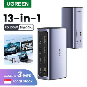 UGREEN 90325 Docking Station Triple Display, 12-in-1 8K MacBook Station with 2 HDMI, DP, 10 Gbps USB C and USB A 3.2, 100W PD Charging, Ethernet, Audio, SD TF Card Reader for MacOS, Windows