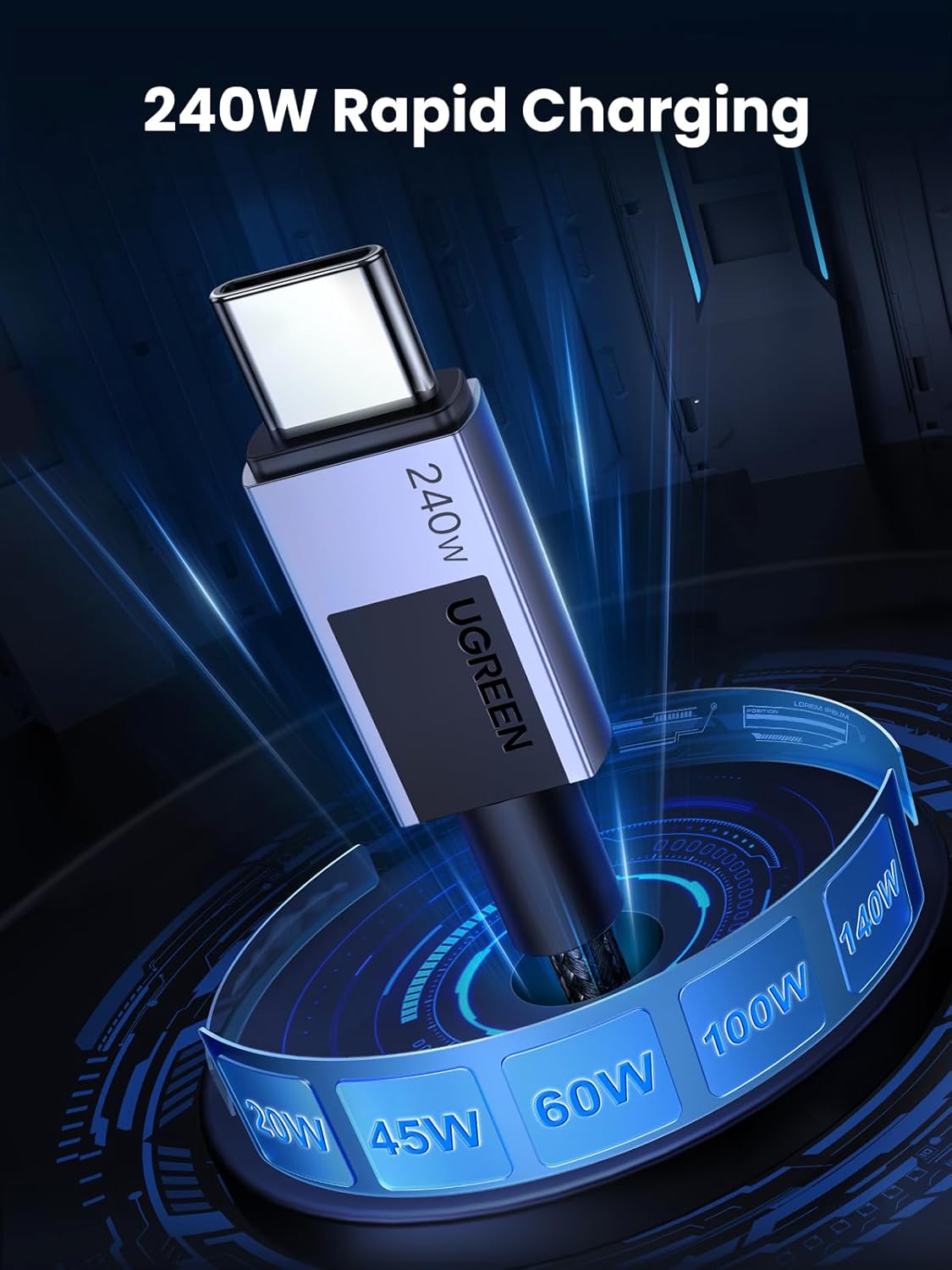 UGREEN 240W USB C Cable Fast Charging, Type C Power Delivery Cord, USB2.0 480Mbps for iPhone 16 Pro Max/15, MacBook Pro, iPad Pro, Dell XPS, Chromebook, Pixel 9/8, Galaxy S24/S23, Switch