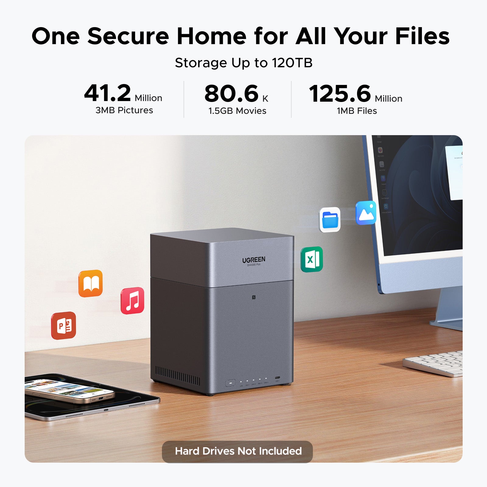 UGREEN NASync DH4300 Plus 4ベイ NAS UGREEN NASync DH4300 Plus 4-Bay Desktop NAS, Support Capacity
