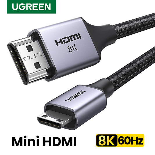 UGREEN 15514 8K 60Hz Mini HDMI to HDMI Ethernet Cable supports 3D and 8K60Hz Resolution