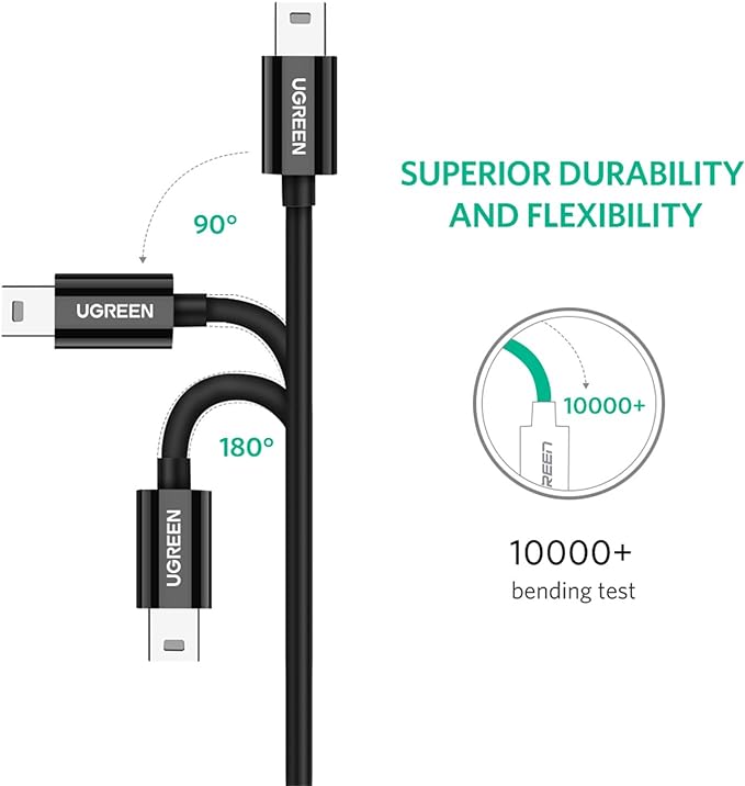 UGREEN 50445 1m USB C to Mini USB Cable High Speed USB 2.0 Type C to Mini USB 5 Pin Adapter 480Mbps Data Sync Charge Lead Compatible with Thunderbolt 3