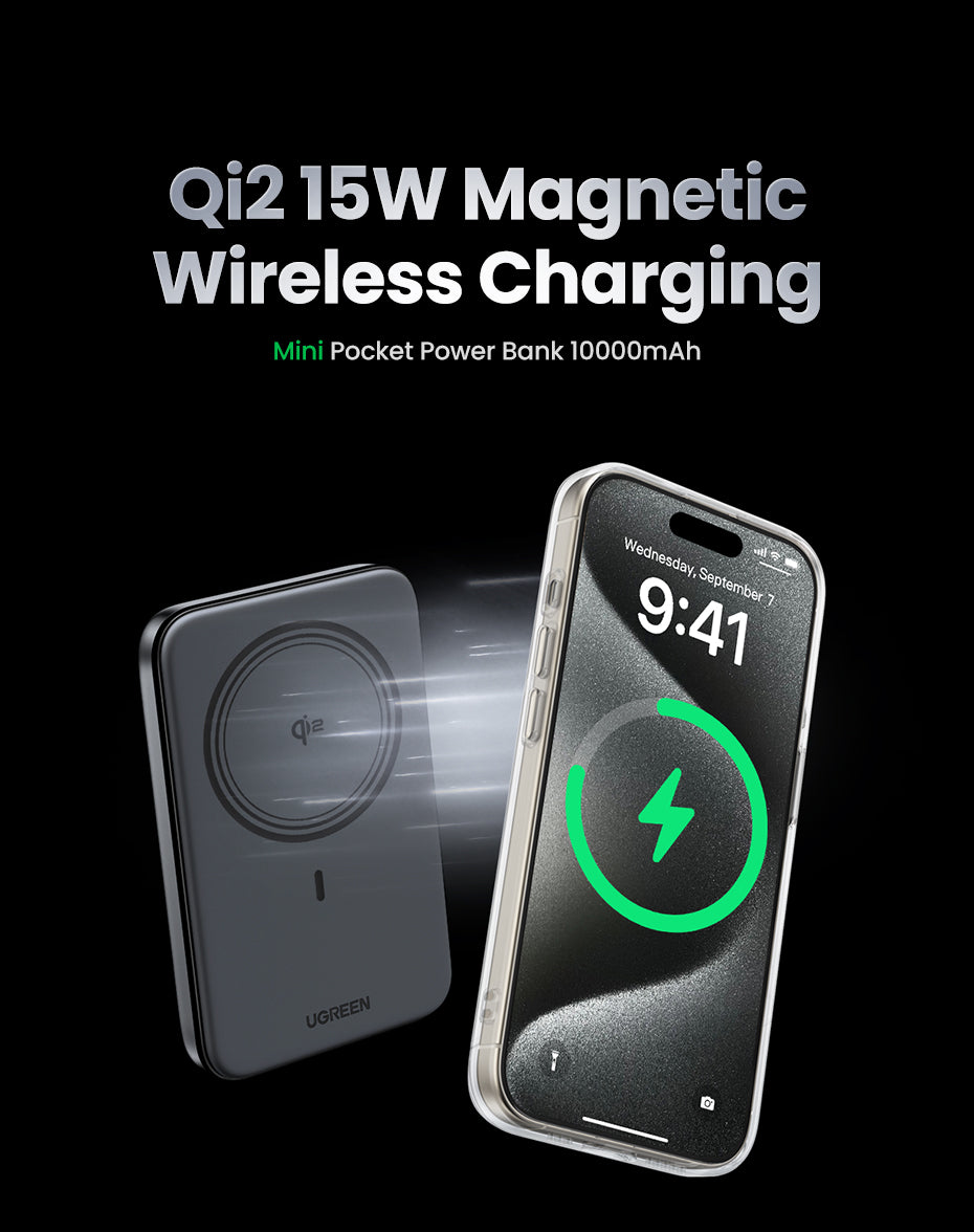 UGREEN 10000mAh PD 20W/30W Powerbank USB Type C Magnetic 15W Qi2 Wireless Charging Power Bank Portable Charger Compatible for iPhone 16 15 Pro Max iPhone 16 15 Plus Airpods Samsung S25 Ultra S24 Pixel Huawei Honor Xiaomi 36Wh