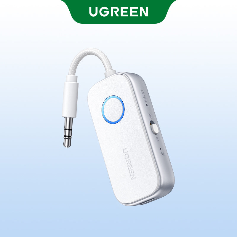 UGREEN 45812 Bluetooth 5.4 Transmitter and Receiver 2 in 1 Wireless 3.5mm Bluetooth Adapter, Dual Devices Simultaneously, Aux Bluetooth Audio Flight Entertainment Car Adapter Compatible with TV Car Home Stereo System Headphones-White