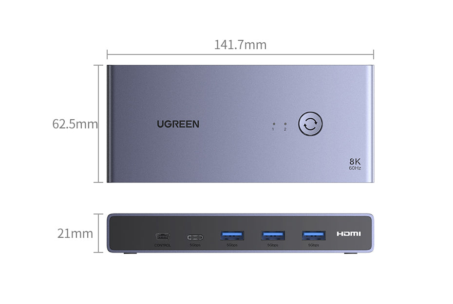 UGREEN HDMI 2.1 KVM Switcher Box 8K60Hz USB 3.0 5Gbps Ultra HD HDMI for Monitor Sharing Model:25961