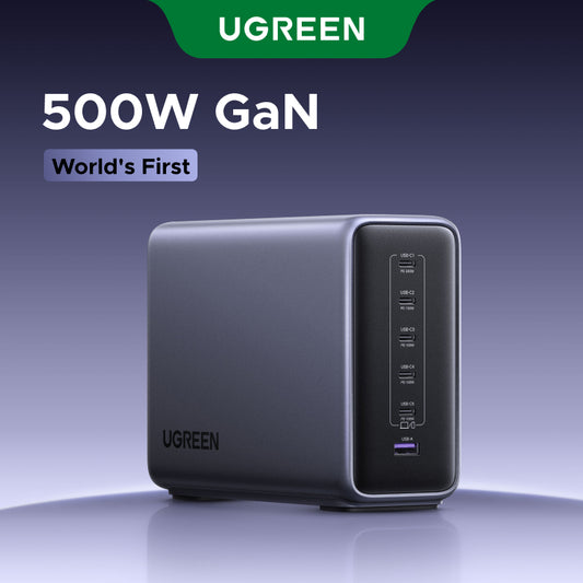 UGREEN 500W GaN 6-Port Fast Charger 5C1A 5 Type-C 1 USB-A Charger for Laptop Power Adapter MacBook Pro/MacBook Air M3 M2 M1 iPad Air M2 13" 2024, Dell XPS, iPad Mini/Pro, Galaxy S25 S24 Ultra Z Fold5 M14 Z Flip5, Pixel, and More