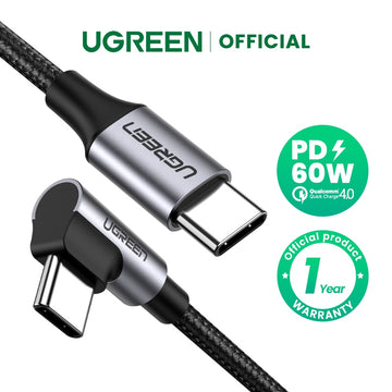 UGREEN 50123 USB C 60W Cable Quick Charge 3.0 Right Angled USB Type C Fast Charging& Data Cable