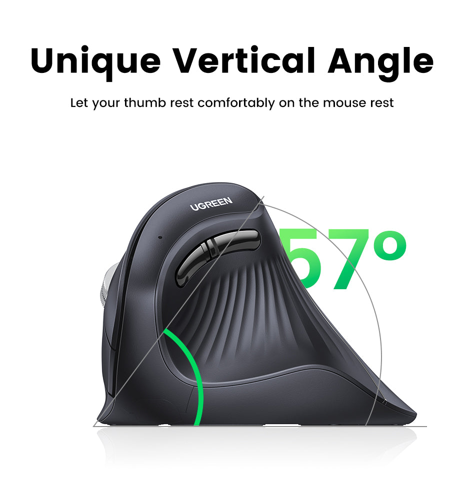UGREEN Vertical Ergonomic Mouse, Bluetooth & 2.4G, Quiet clicks, 5 Buttons, 4000 DPI Wireless Mouse 4 Adjustable DPI, Silent Mouse for Laptop, Mac, Chromebook, PC, Windows, Black