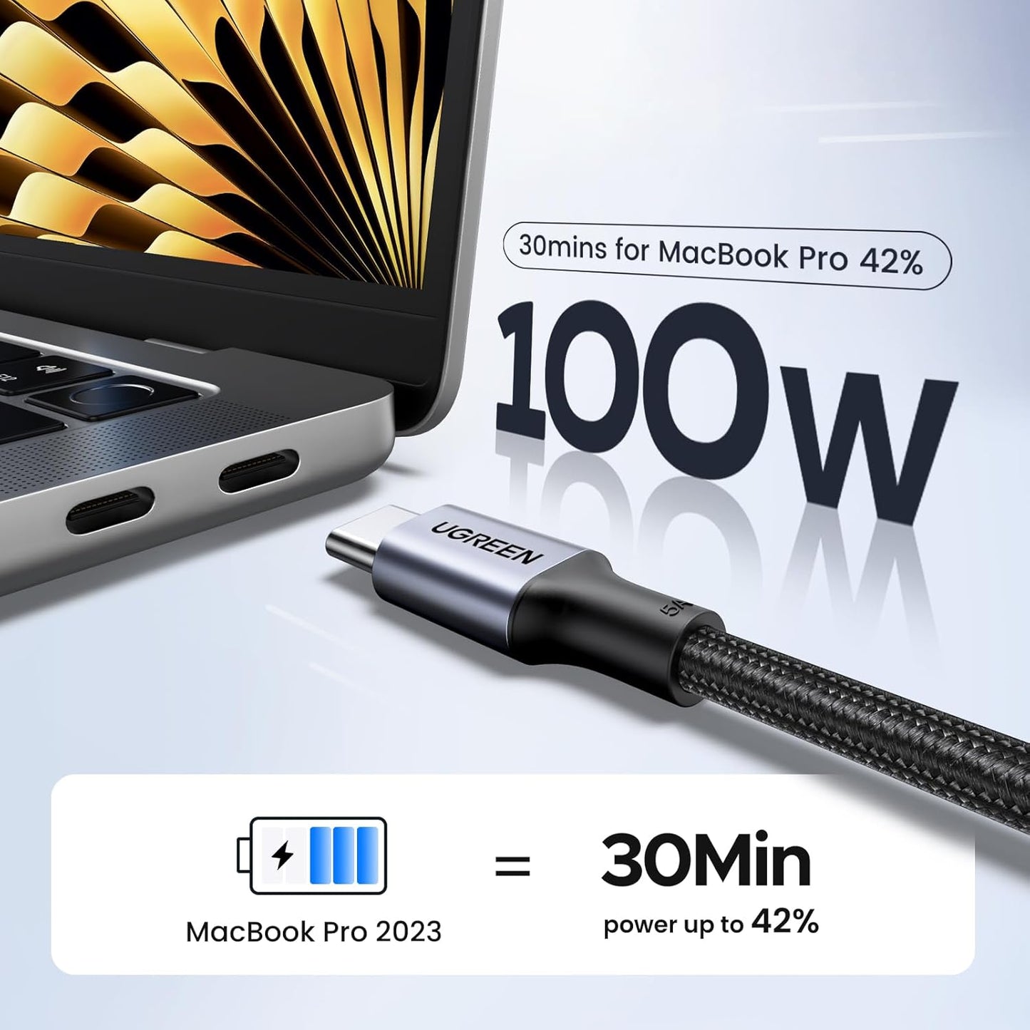 UGREEN 2 Pack 100W USB C to USB C Cable 0.25M USBC to USBC PD Fast Charging Type C Charger Cable for iPhone 16 Pro Max, MacBook Pro, iPad Pro, Dell, Matebook, Chromebook, Pixel, Galaxy S25 S24, Switch