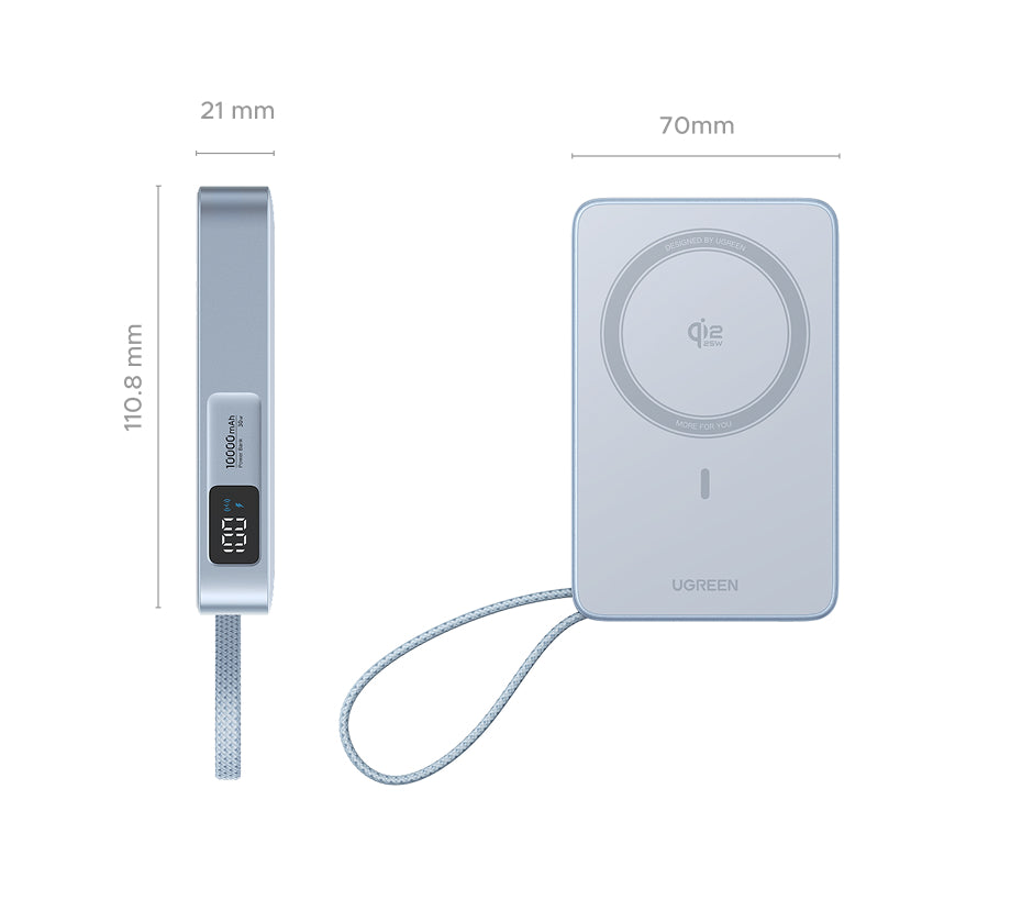 [3C Certified] UGREEN Qi2 25W MagFlow Magnetic Wireless Power Bank 10000mAh 30W PD Fast Charge with Built-in USB-C Cable, MagSafe Compatible for iPhone 16 15 14 Pro Max, Samsung S25 S24 Ultra