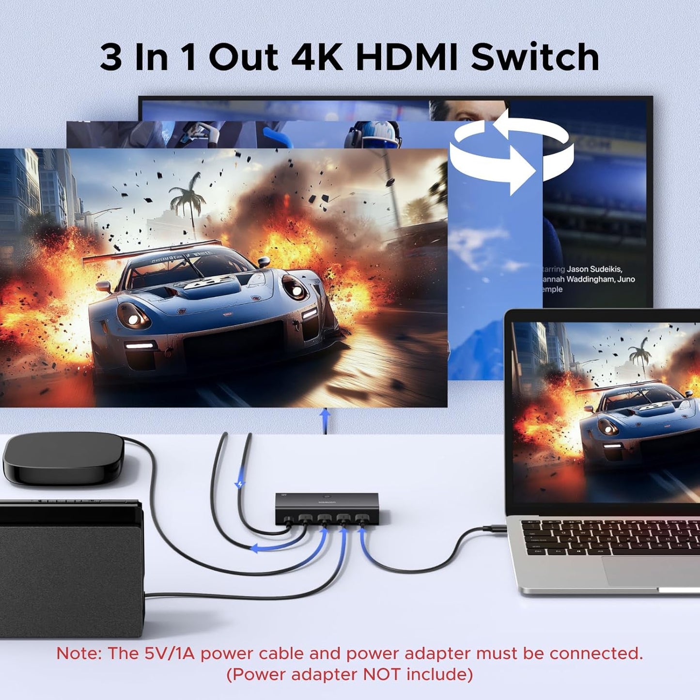 UGREEN HDMI Switch 3 in 1 Out 4K60Hz, HDMI Splitter with Remote Supports HDR10+ CEC HDCP2.2 Compatible with Nintendo Switch PS5/4/3 Xbox Roku TV Fire Stick Blu-Ray Player