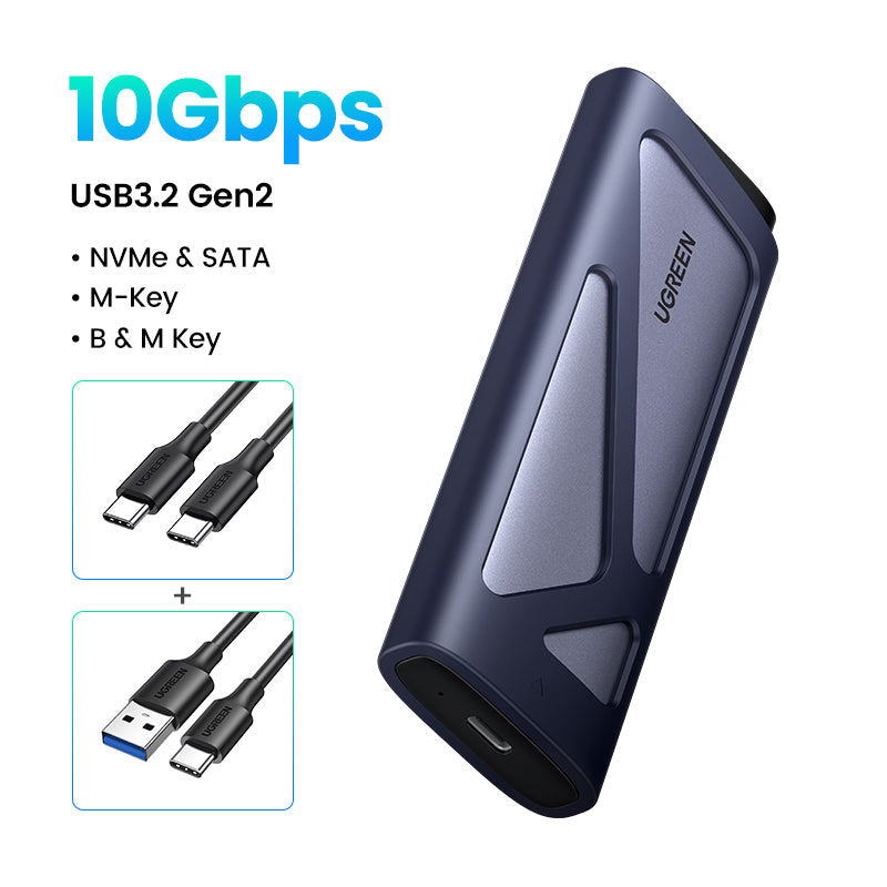 UGREEN M.2 NVMe SATA SSD Enclosure 10Gbps USB 3.2 Gen 2 for M and M&B Key Solid State Drive External Case Support UASP & Trim in Size 2230/2242 /2260/2280 SSDs