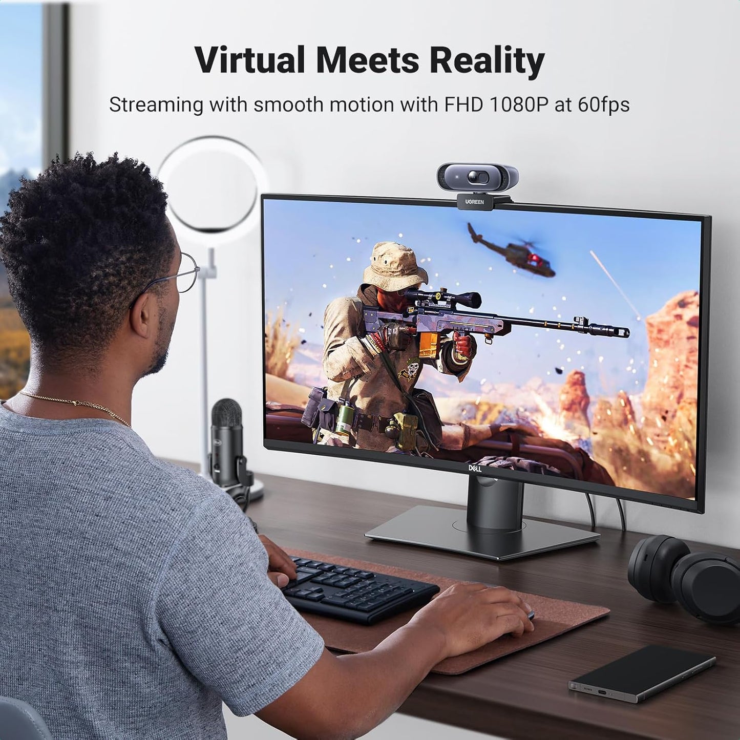 UGREEN 2K Webcam for PC, Full HD 1080p60fps Web Camera, Auto Focus & Light Correction, Dual Mic for Clear Stereo Audio, Plug and Play for Zoom, Skype, Streaming, Video Calling, Conferences