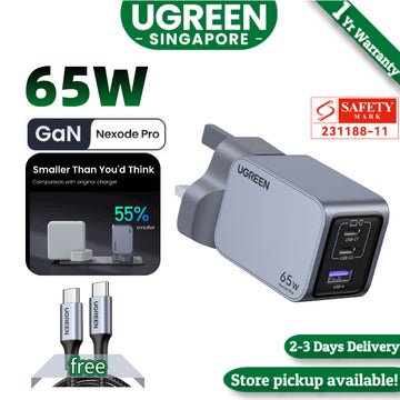 UGREEN 25872 Nexode Pro 65W GaN Charger - 3-Port PD Fast Charger (2C1A) with Safety Mark 250134-12, Mini Size Power Adapter for MacBook Pro/Air, iPhone, Samsung, iPad