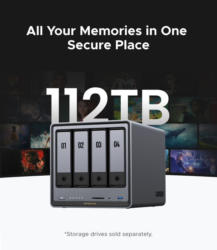 UGREEN NASync DXP4800 Plus 4-Bay Desktop NAS, Intel Pentium Gold 8505 5-Core CPU, 8GB DDR5 RAM, 128G SSD, 1 * 10GbE, 1 * 2.5GbE, 2 * M.2 NVMe Slots, 4K HDMI, Network Attached Storage (Diskless)