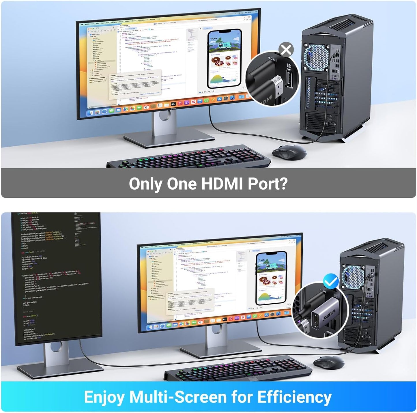 UGREEN Universal 2-Pack 4K DisplayPort to HDMI Adapter - Silver, High-Quality Adapter Converter for HDMI Monitor, Compatible with AMD/NVIDIA
