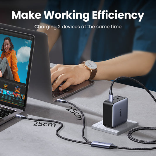 UGREEN 1.5M 100W Type C 2-in-1 Fast Charging Cable E-Marker for iPhone 15 Series Samsung S24 S23 Ultra iPad Pro Macbook Switch