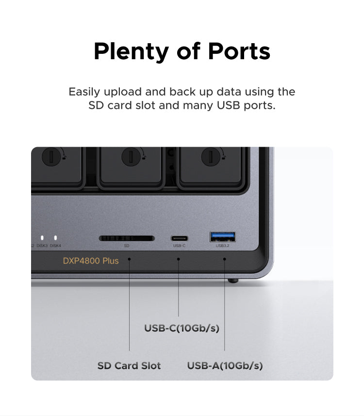 UGREEN NASync DXP4800 Plus 4-Bay Desktop NAS, Intel Pentium Gold 8505 5-Core CPU, 8GB DDR5 RAM, 128G SSD, 1 * 10GbE, 1 * 2.5GbE, 2 * M.2 NVMe Slots, 4K HDMI, Network Attached Storage (Diskless)