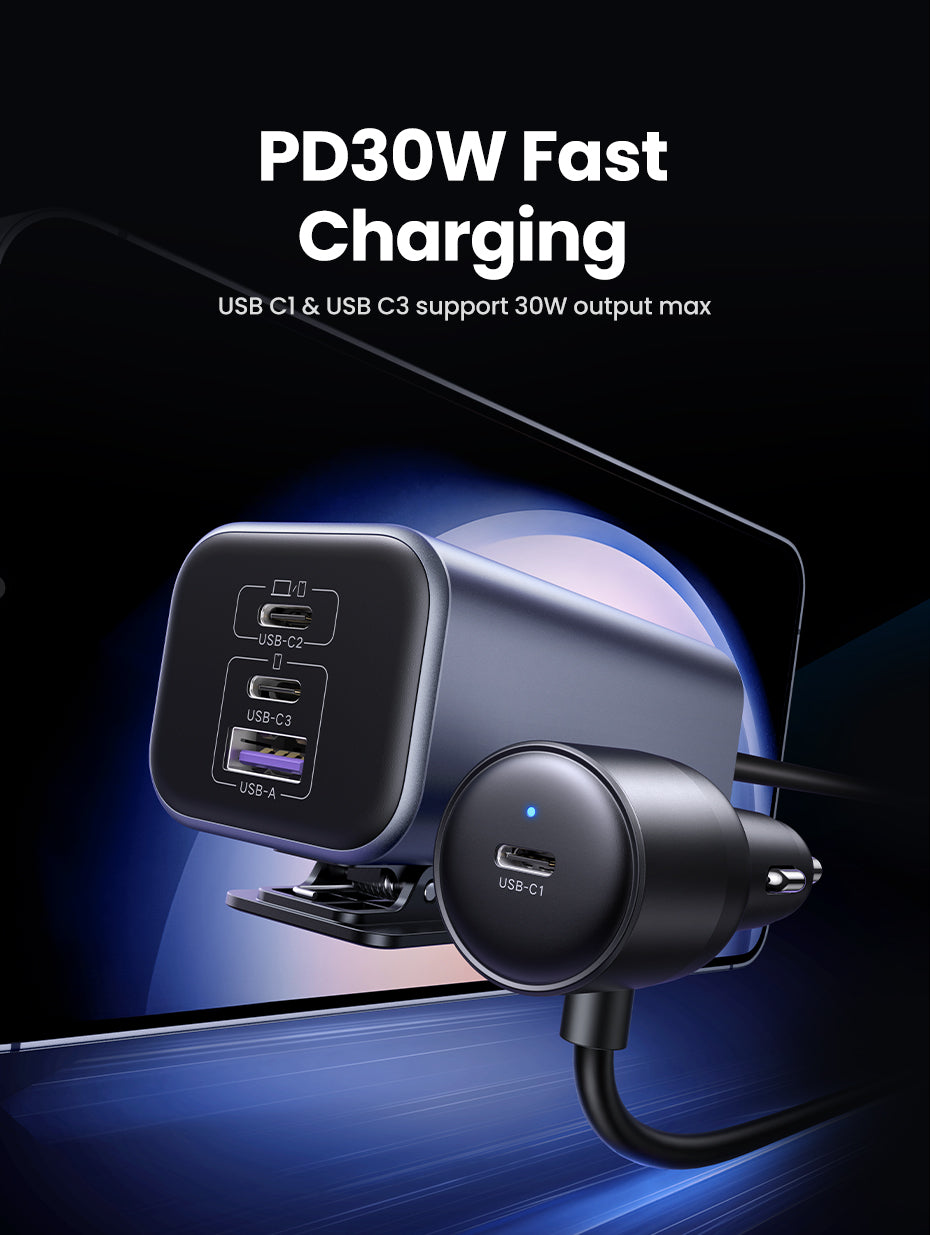 UGREEN 150W GaN Car Charger Type C with Adapter for iPhone 17 16 15 14 13 Pro Max Samsung S24 S23 Ultra Macbook Laptop